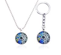 Simmpu 2PCS Dark Girl Collection(Keyring And Necklace) Spider Web Necklace Jewelry Gift Keychain Decoration Jewelry Gifts For Girls Women For Birthday Party Decorations Halloween Party Decoration