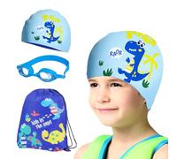Simmpu 3pcs Dinosaur Swimming Goggles Cap With Cartoon Animals Storage Bag,Kids Swimming Cap Adjustable Toddler Swimming UV Protection Glasses Swim Accessories For 3-15 Years Old Teens Pool Beach