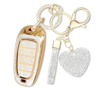 Simocky Fit for Hyundai Key Fob Cover with Diamond Keychain, Compatible with Hyundai 2024 2023 2022 Sonata Santa Fe Nexo Tucson Palisade Smart Key Protector for Women (7 Buttons, Gold)