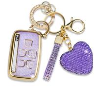 Simocky for Land Rover Key Fob Cover with Heart Keychain for Women, Compatible with Range Rover Evoque Sport Velar Land Rover Discovery Jaguar F-Pace F-Type XE XEL XF XFL XJ (5 Buttons--Purple)