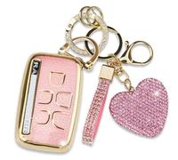 Simocky for Land Rover Key Fob Cover with Heart Keychain for Women, Compatible with Range Rover Evoque Sport Velar Land Rover Discovery Jaguar F-Pace F-Type XE XEL XF XFL XJ (5 Buttons-Pink)
