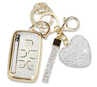 Simocky for Land Rover Key Fob Cover with Heart Keychain for Women, Compatible with Range Rover Evoque Sport Velar Land Rover Discovery Jaguar F-Pace F-Type XE XEL XF XFL XJ (5 Buttons-Gold)