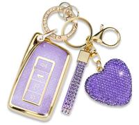 Simocky Key Fob Cover with Diamond Keychain for Lexus Car Key Shell Compatible with Lexus RX ES GS LS NX RS GX LX RC LC Smart Remote Key Protector for Women (3/4 Buttons-Purple Heart)