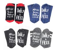 Simoda 4 Pairs Novelty Socks Funny Saying Dobby is Free Knitted Words Crew Cotton Socks for Womens Mens Gift (4 pairs)