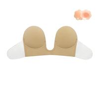 Simoda Adhesive Strapless Bra Invisible Sticky Bra Push Up U Plunge Bra with Nipple Covers for Women V-Neck Backless Dress,Beige,E