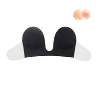 Simoda Adhesive Strapless Bra Invisible Sticky Bra Push Up U Plunge Bra with Nipple Covers for Women V-Neck Backless Dress,Black,E