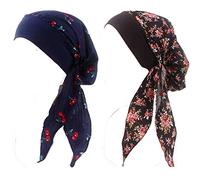 Simoda Chemo Turbans Headwear for Women Cancer Patient Elastic Band Chemo Headscarf Hairloss Sleep Beanie (Navy+Black)