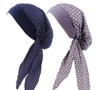 Simoda Chemo Turbans Headwear for Women Cancer Patient Elastic Band Chemo Headscarf Hairloss Sleep Beanie (Blue+Grey)