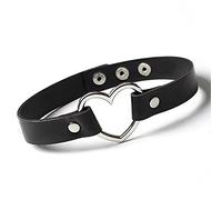 Simoda Women Gothic Punk Choker PU Leather Studded Rock Collar Choker Vintage Love Heart Choker Necklace (Style D)