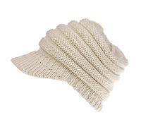 Simoda Women's Winter Warm Cable Knit Messy Bun Hat Ponytail Visor Beanie Cap (Beige)
