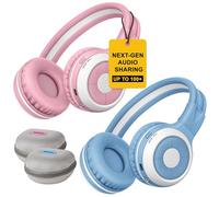 SIMOLIO AuraCast Kids Bluetooth Headphones, Group Listening Wireless Audio Sharing for Child, Compatible with Any Single Bluetooth Device for Family & Classroom & Travel, w/Built-in Mic, Hard Case