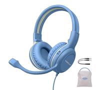 SIMOLIO Kids Headphones Wired for Virtual School with Microphone, Safe Volume Cordless Headphone with Flexible Rotatable Mic for Boys, Teens, Children, Lightweight Folding Headset for Gaming, PC, iPad