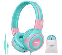 SIMOLIO Kids Headphones with Mic, 75/85/94dB Volume Limit, Share Port, On-Ear Boys Girls Child Headphones for Tablet/Computer/PC, Durable Wired Kids Earphones for Travel with Portable Bag
