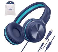 SIMOLIO Wired Headphones for Kids w/USB C to 3. 5mm Dongle, Built-in Mic & Share Port, 3-Level Volume Limiter, Over-Ear Headsets w/Pouch, Foldable for Online Learning Airplane Travel School iPad