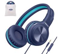 SIMOLIO Wired Kids Headphones for School with Microphone, PC Headset with Cord, Plug in Headphones for Tablet, Headsets with Cord for Laptop (Navy Blue)