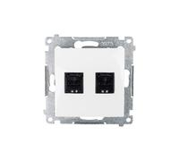 Simon 54 Gniazdo komputerowe podwójne 2xRJ45 kat.6 z przesłoną białe D62.01/11