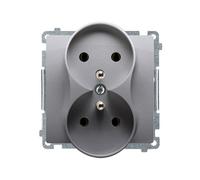 SIMON BASIC INOX Module, 2-Gang Earthed Socket, Screw Terminals