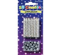Simon Elvin 18 Glitter Birthday Candles With Holders (Pack Of 6) Silver (One Size)