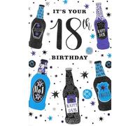 Simon Elvin 18th Birthday Greeting Card, Beer Bottles Party Design, Blue and Black