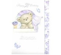 Simon Elvin 21st Birthday Card For Women Cute Card. Teddy At The Window. Happy 21st Birthday.