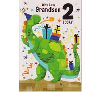Simon Elvin 2nd Birthday Card for Grandson, Dinosaur Theme with Gifts Design, 13 x 19 cm