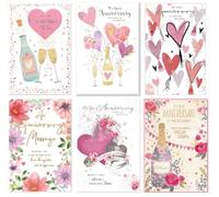 Simon Elvin 6 x Open Anniversary Cards - Assorted Various Couple Wedding Anniversary Multipack Pack A