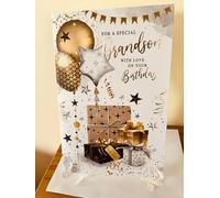Simon Elvin Birthday Card for a Special Grandson, Gold and Silver Balloon and Gifts Design, with Love