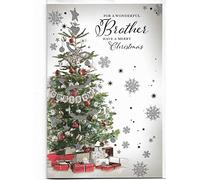 Simon Elvin Christmas Card For Brother 23 x 15 Cm (9 x 6 inches) For A Wonderful Brother Have A Merry Christmas Xmas Tree, Multicolour