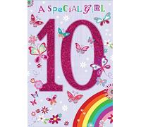 Simon Elvin GORGEOUS COLOURFUL RAINBOW GLITTER A SPECIAL GIRL 10TH BIRTHDAY GREETING CARD