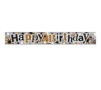 Simon Elvin Happy Birthday Holographic Foil Banner (W2.5m) (Gold/Silver/Black)
