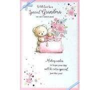 Simon Elvin Mother's Day Card for Grandma, Teddy Bear & Floral Handbag Design, With Love Message
