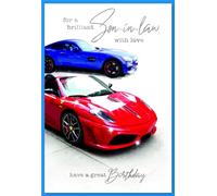 Simon Elvin Son-in-Law Birthday Card Featuring Cars, Card 13 X 19 cm.