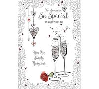 Simon Elvin Valentine's Day Card, Champagne Glasses & Rose Design, For Someone So Special, Romantic Greeting Card