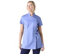Simon Jersey Pacific Blue Press Stud Women's Healthcare/Beauty Tunic with Hidden Zip in Size 20. Easy Care Nurse/Carers Uniform Tunic, Scrub Tops for Women UK, Quality Medical Uniforms & Scrub