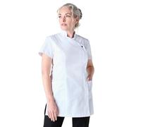 Simon Jersey White Press Stud Women's Healthcare/Beauty Tunic with Hidden Zip in Size 18. Easy Care Nurse/Carers Uniform Tunic, Scrub Tops for Women UK, Quality Medical Uniforms & Scrub