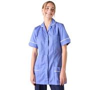Simon Jersey Women's Healthcare Tunic (Metro Blue/Red). Nurses Uniforms for Healthcare Women in Size 8. Carers Uniform Tunic with Pockets, Scrub Tops for Women UK - Quality Work Wear & Uniforms