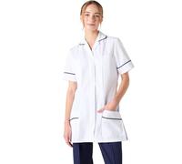 Simon Jersey Women's Healthcare Tunic (White/Navy). Nurses Uniforms for Healthcare Women in Size 14. Carers Uniform Tunic with Pockets, Scrub Tops for Women UK - Quality Work Wear & Uniforms