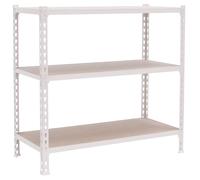 Simon Rack Garage Shelving Unit 1000x1100x300 mm, 3 Tier Metal Rack with 16 mm MDF Shelves, 200 kg per Shelf, White/Wood - Maderclick