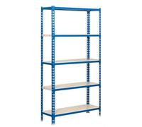 Simon Rack Garage Shelving Units 2000x1000x300 mm, 5 Tier Steel Rack, 180 kg per Shelf, Blue/White - Simonclick