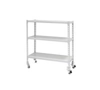 Simon Rack Garage Shelving Units with Wheels 975x1000x300 mm, 3 Tier Steel Rack, 75 kg per Shelf, White - Simonclick