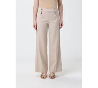 SIMONA CORSELLINI Linen Wide Trousers with Metal Inserts - Size: 40 - female