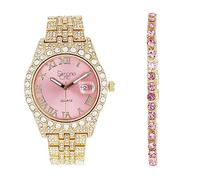 Simone Chic Fully Iced Out Diamond Watch for Women's w/Roman Numerals Easy Read Date and Colorful Dials- Designer Hip Hop Blinged Out Timepiece - ST10226RND-LA, ST10226RND-LA-T GLD-Pink,