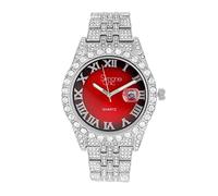 Simone Chic Fully Iced Out Diamond Watch for Women's w/Roman Numerals Easy Read Date and Colorful Dials- Designer Hip Hop Blinged Out Timepiece - ST10226RND-LA, ST10226RND-LA SLV-Red, ST10226RND-LA