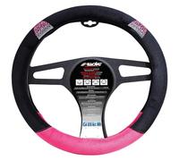 Simoni Racing CVT/76P Universal Steering Wheel Cover in Black and Pink Microfibre with Rhinestone Inserts, Diameter 37-39 cm