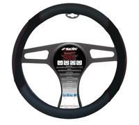 Simoni Racing Steering Wheel Cover Shammy - Black Ecoleather + Red Stitching - 37-39cm