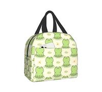 SIMONO Cute Frog and Dragonfly Insulated Lunch Bag, Green, Rectangular, Zipper Closure, Thermal Insulated, Leak Resistant, 8.5(L) x 5(W) x 8(H) inches, Unisex, Kids Adults Lunch Box School Work Travel