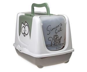 Simon's Cat Hooded Filter Litter Tray - Grey/green/white