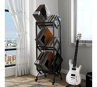 Simoretus 3 Tier Vinyl Record Storage Rack, Mobile Black Metal LP Storage Display Stand with Casters, Large Capacity Record Holder for Albums, Books, Magazines, and Office Files