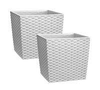 simpa 10 Litre Cubie Rattan Plastic Planters - Set of 2 in White simpa White