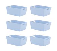 simpa 11L 11 Litre Plastic Storage Basket Studio Organiser Trays with Handles - Pastel Blue, Set of 6 Trays - 15.5cm (H) x 35cm (L) x 25cm (W)